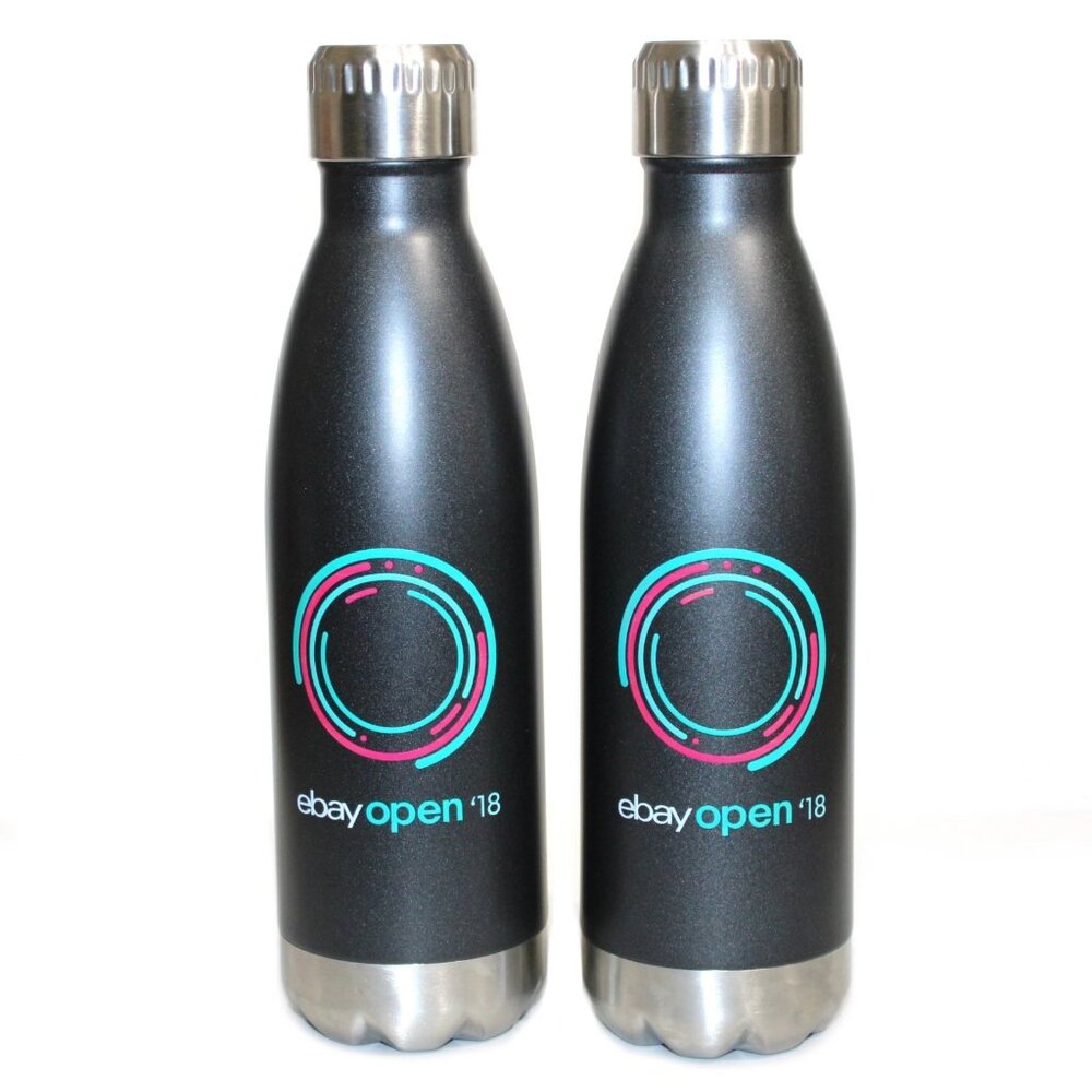 Lot of 2 Vacuum Insulated Water Bottle Black Chrome 17 oz Swag